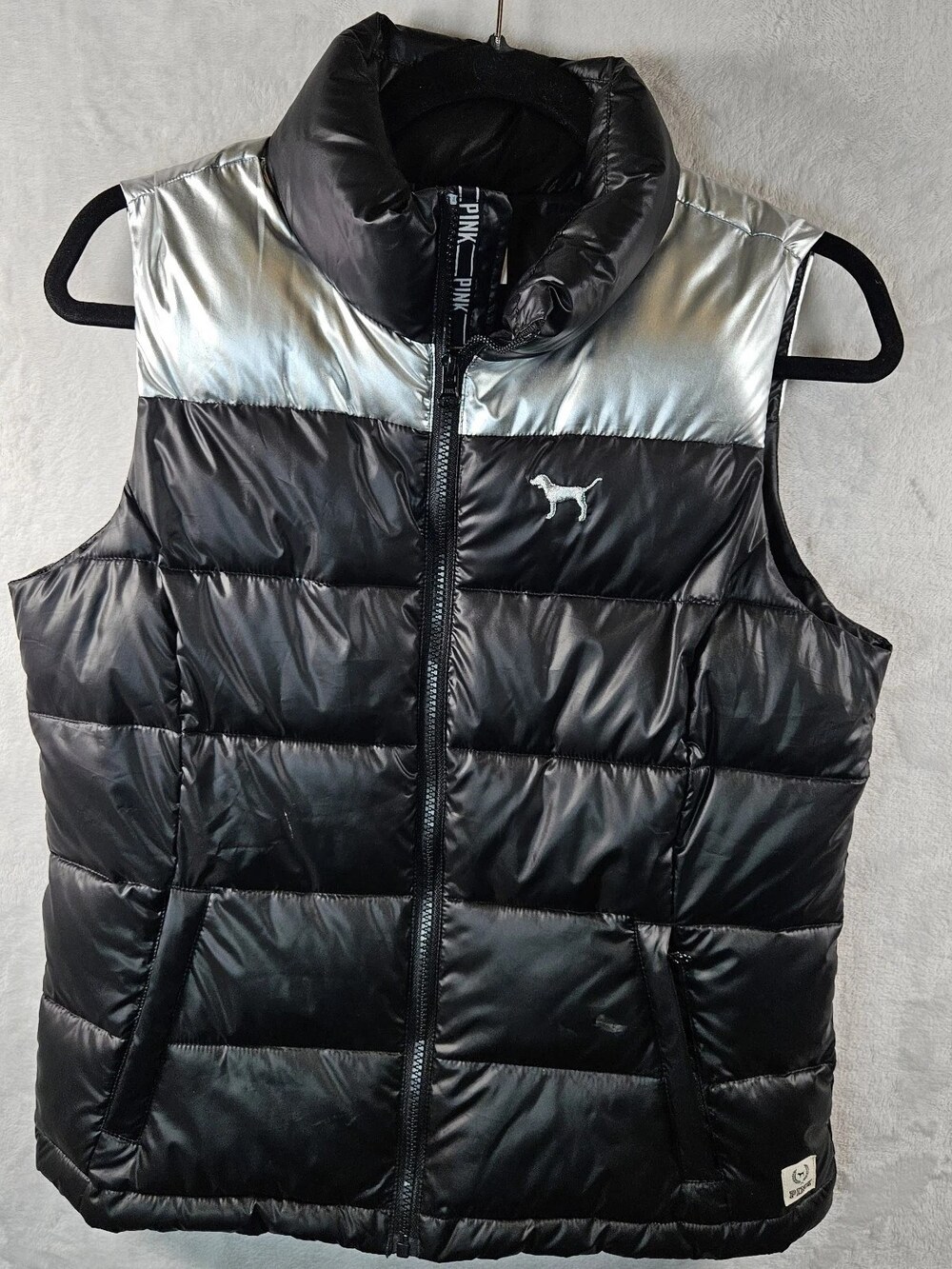 PINK Victoria's Secret Puffer Vest Colorblock Black Women's Size Small